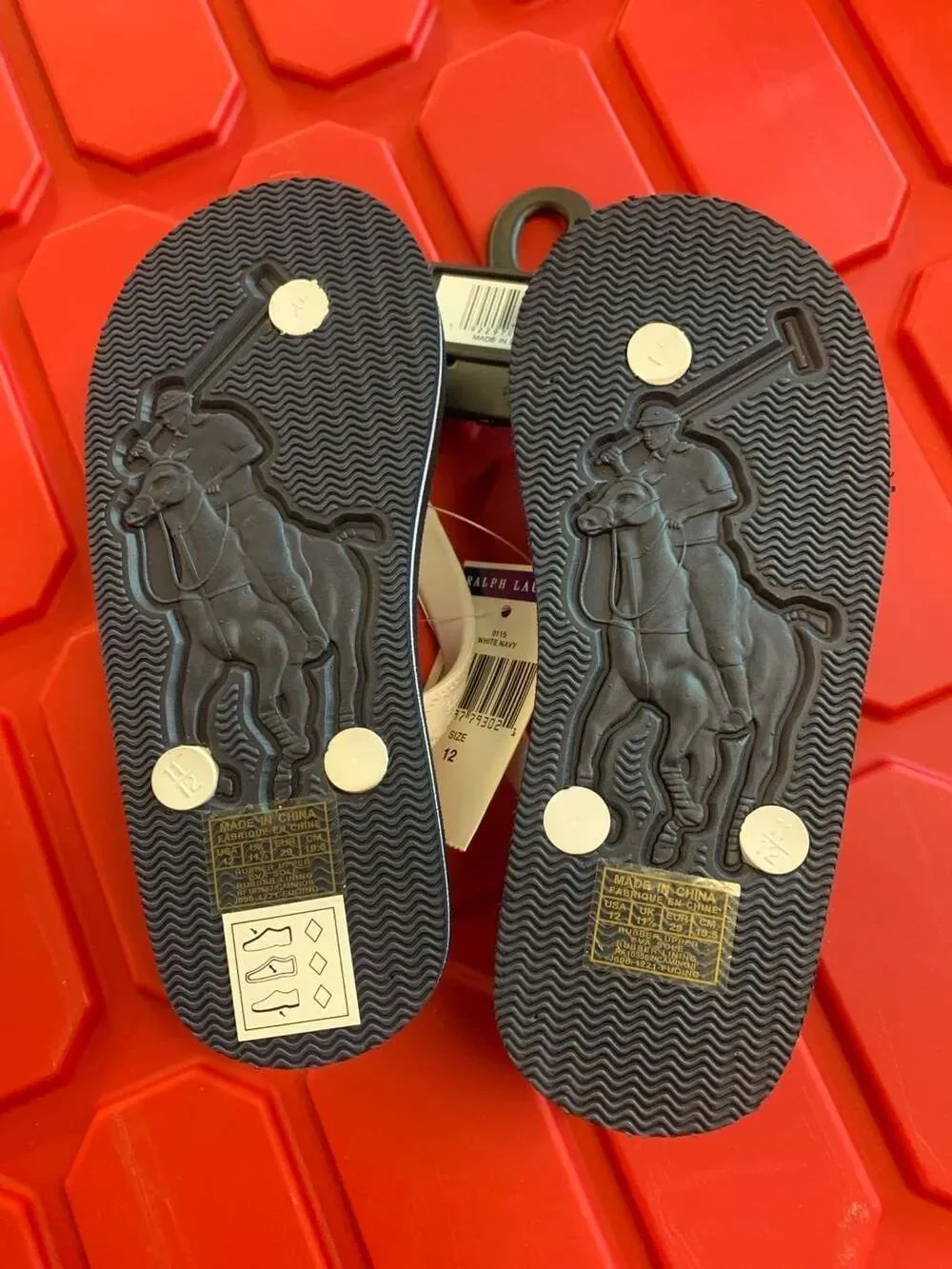 Polo Ralph Lauren Camino Navy and White Big Pony Flip Flops Boys Size 12 NEW